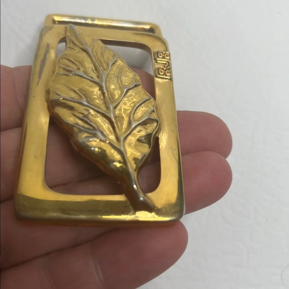 Vintage Belt Buckle R J Reynolds Tobacco Leaf Gold Tone